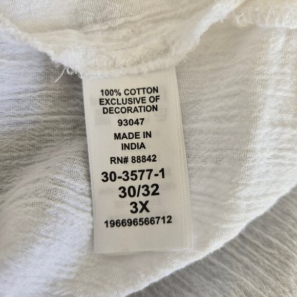 Woman Within Plus Size Embroidered Gauze Shirt Floral White Beach Summer 3X - Picture 13 of 14